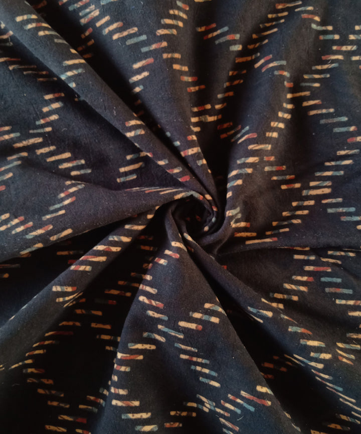 2.5m Black multicolor handspun handwoven cotton ajrakh kurta material