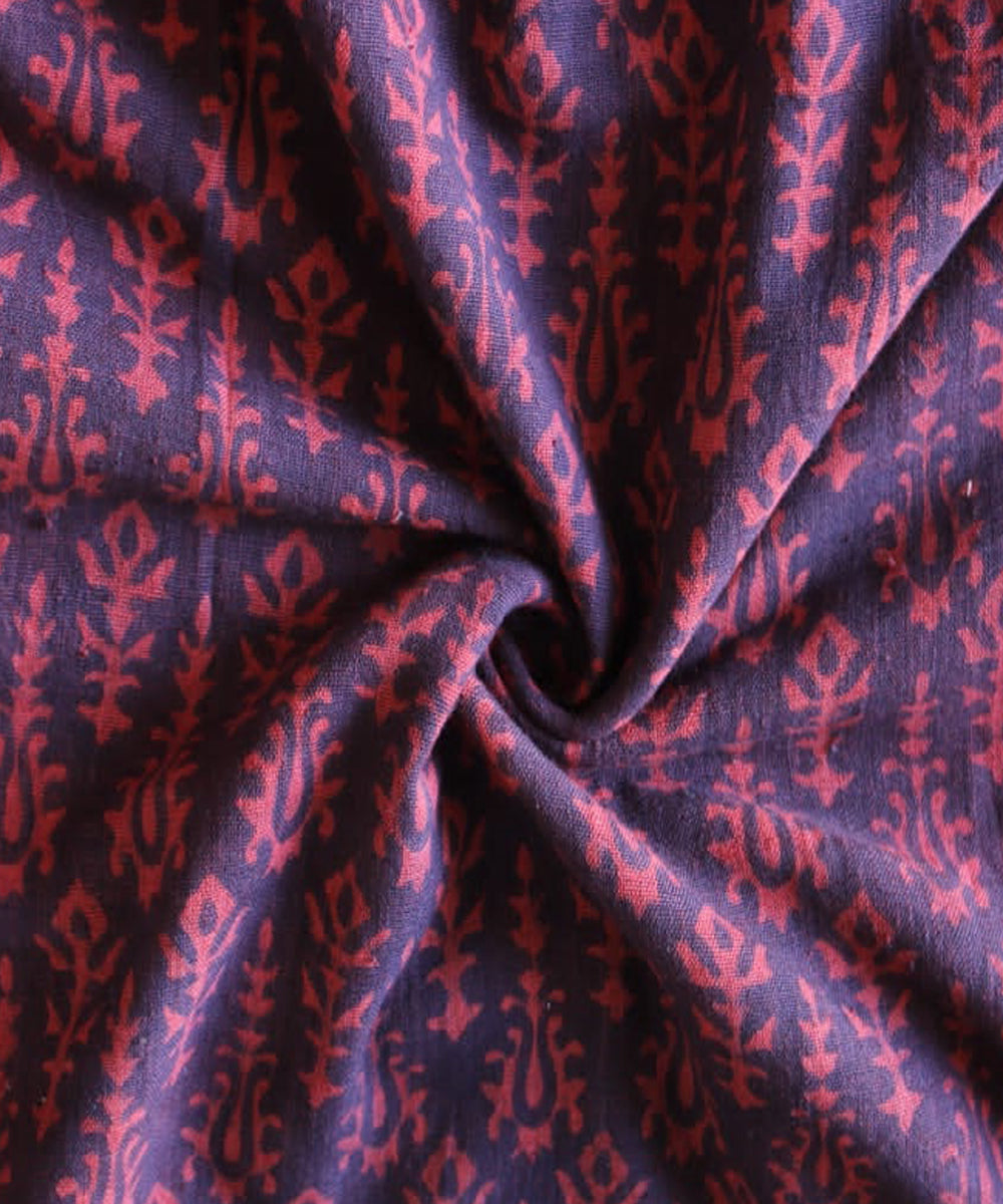 2.5 m Purple red hand spun handwoven cotton dabu print kurta material