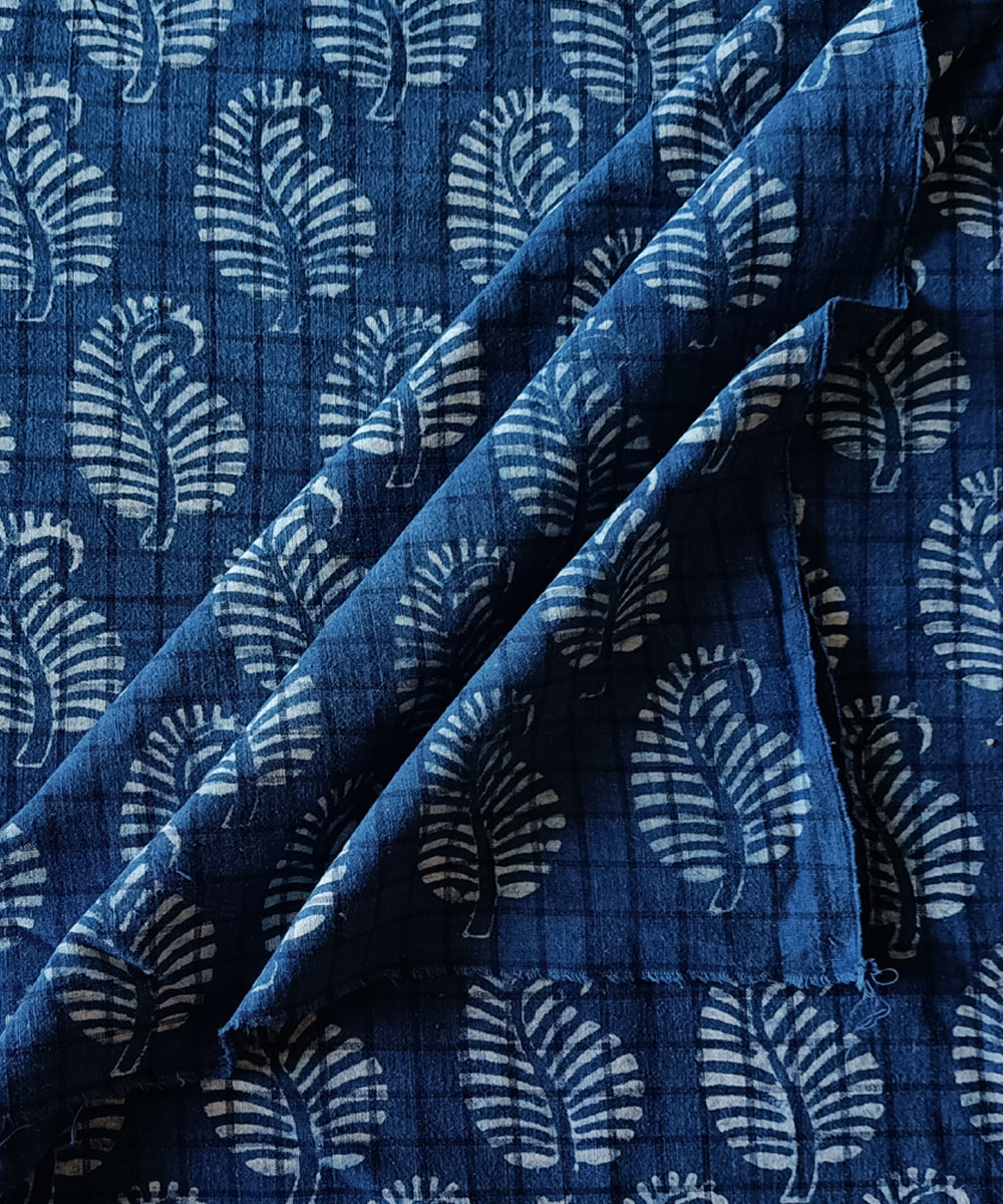 2.5m Indigo dyed handspun handwoven cotton dabu print kurta material