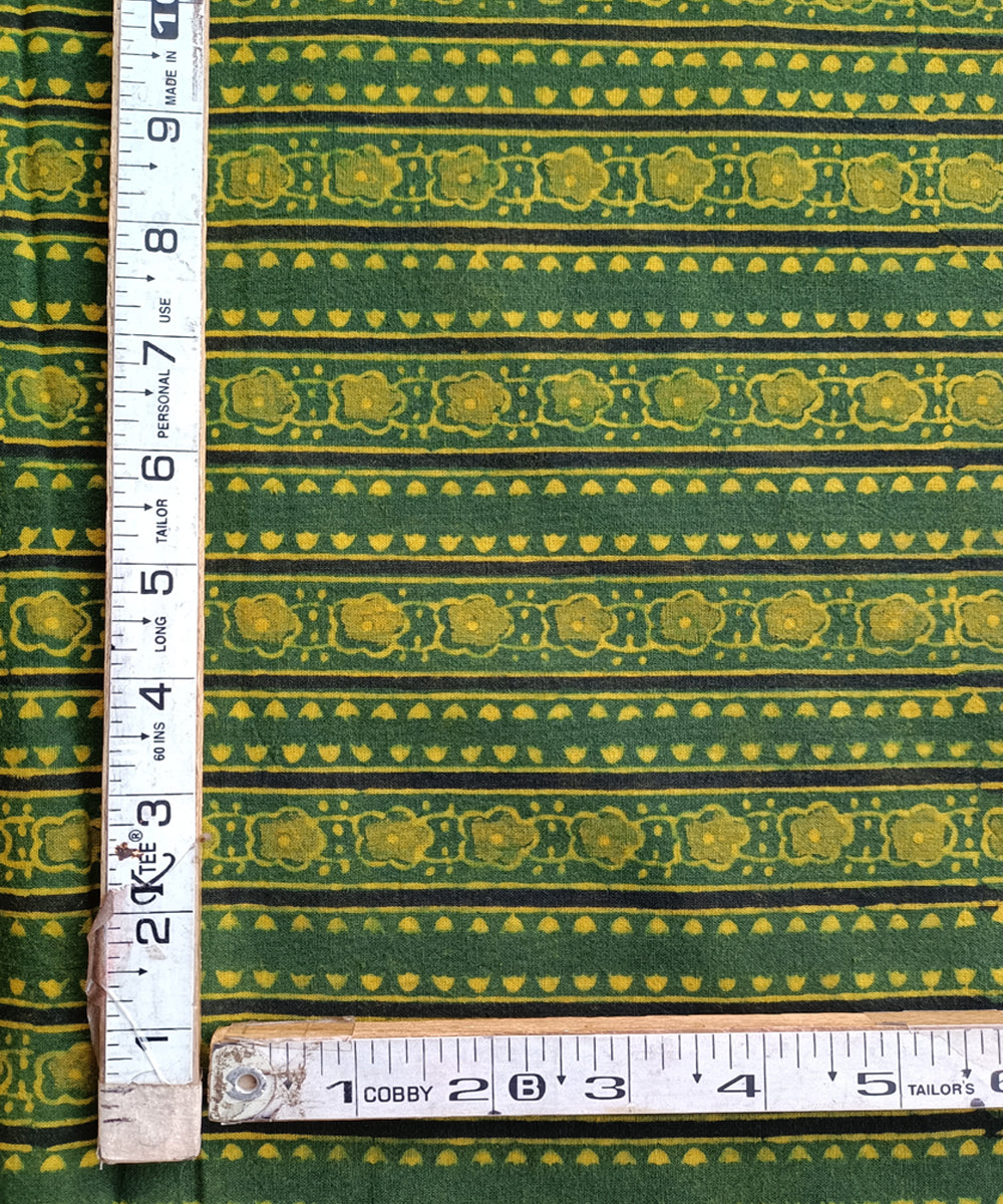 2.5 m Yellow green handspun handwoven cotton ajrakh print kurta material