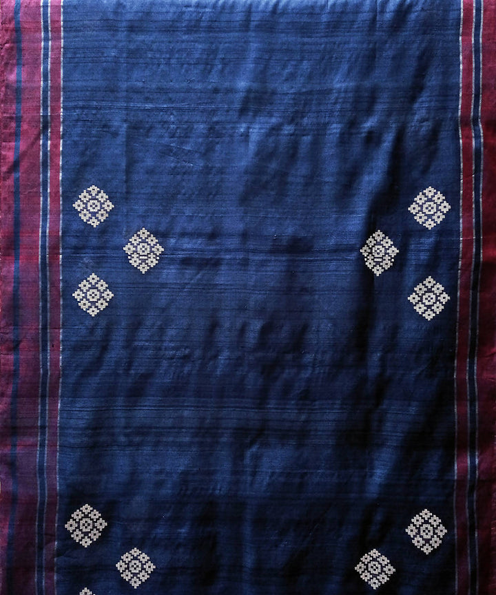 Indigo white handwoven baavanbuti silk saree