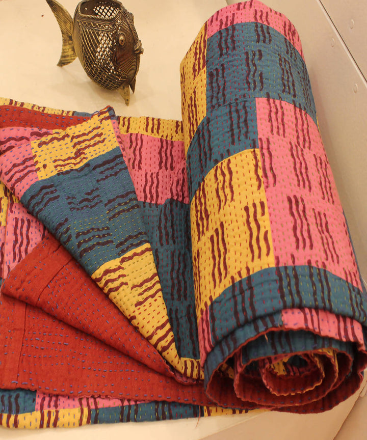 Multicolor printed tanka cotton single bed quilt