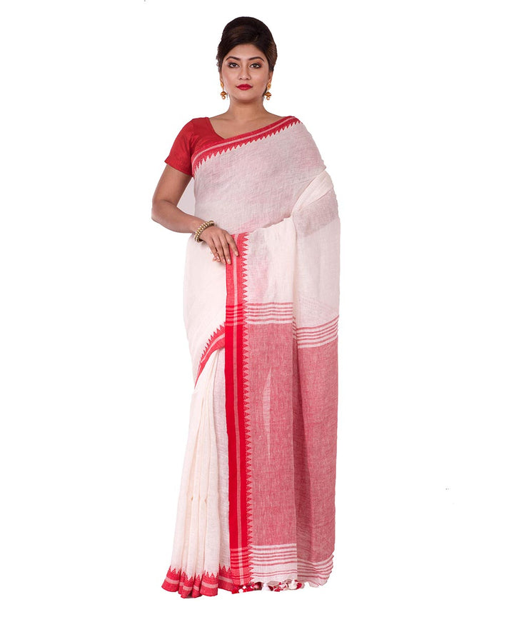 White Red Bengal Handwoven Cotton Saree