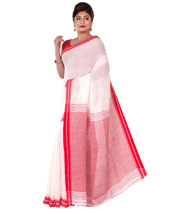 White Red Bengal Handwoven Cotton Saree