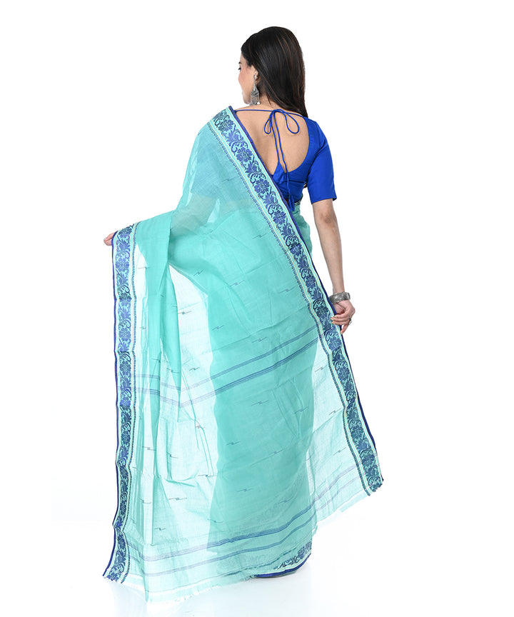 Cyan blue handwoven cotton shantipuri saree