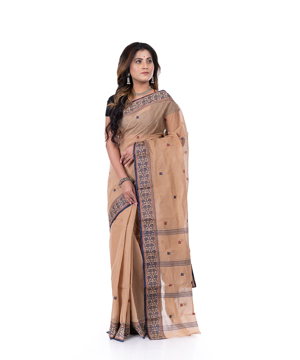 Brown handwoven tangail cotton saree