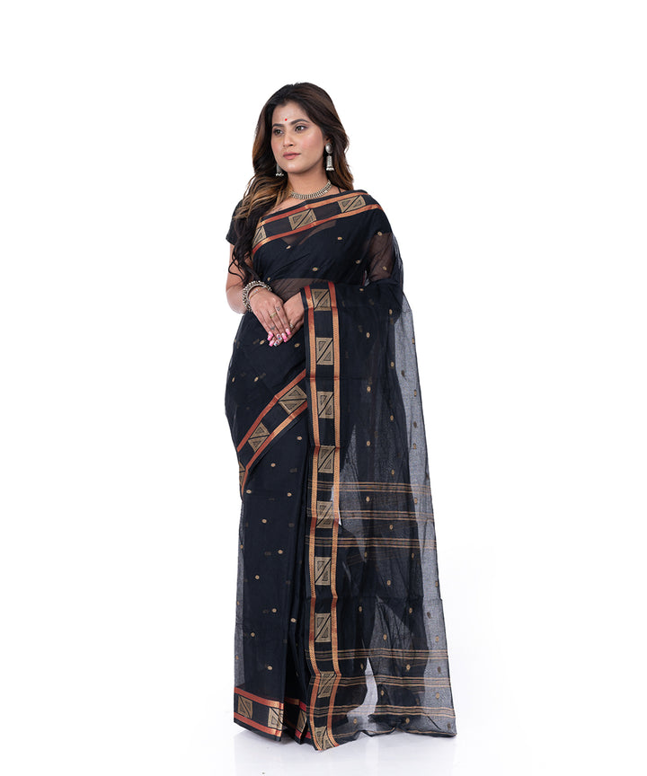 Black handwoven tangail cotton saree