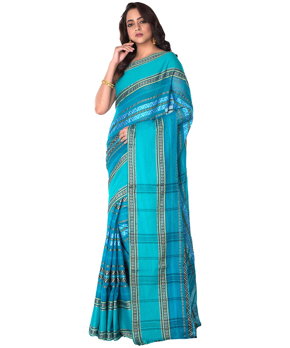 Bengal Handloom Cotton Blue Stripe Saree