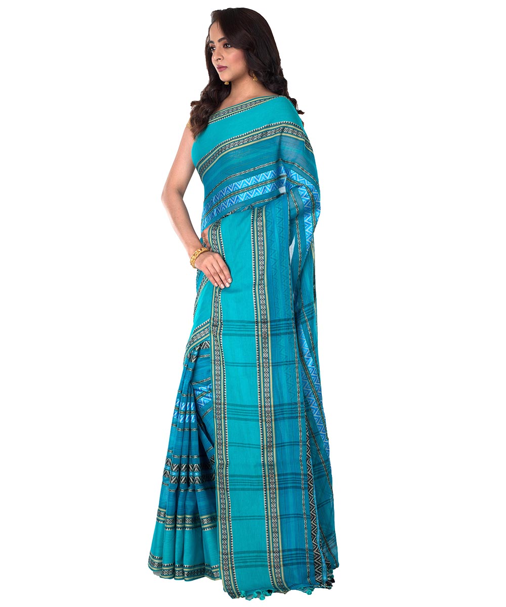 Bengal Handloom Cotton Blue Stripe Saree
