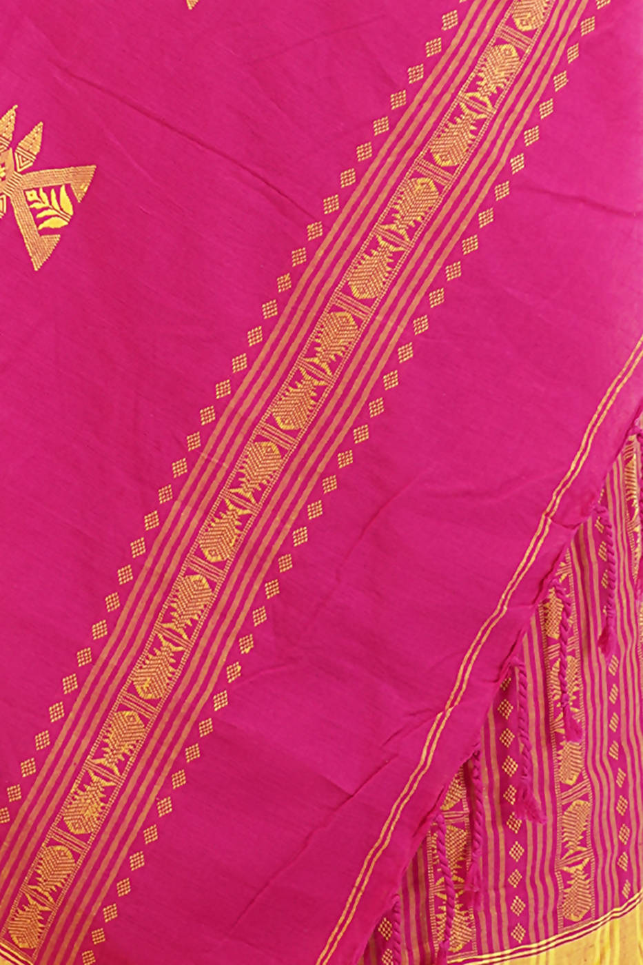 Handloom bengal pink yellow cotton saree
