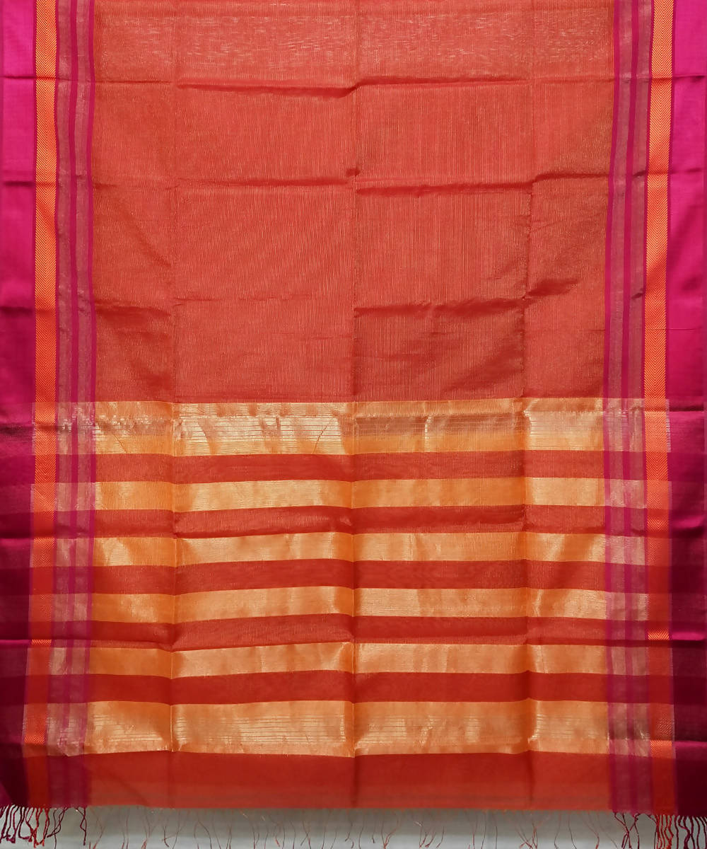 Red orange handloom cotton silk maheshwari saree