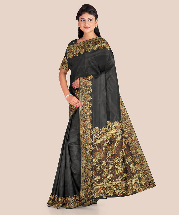 Charcoal black handwoven silk banarasi saree