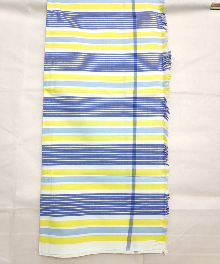 Blue yellow and white stripes handwoven cotton towel