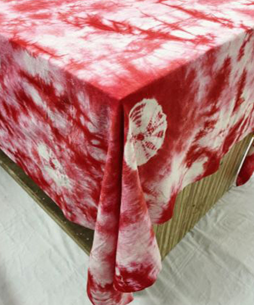 Red white hand crafted tie dye cotton table cloth