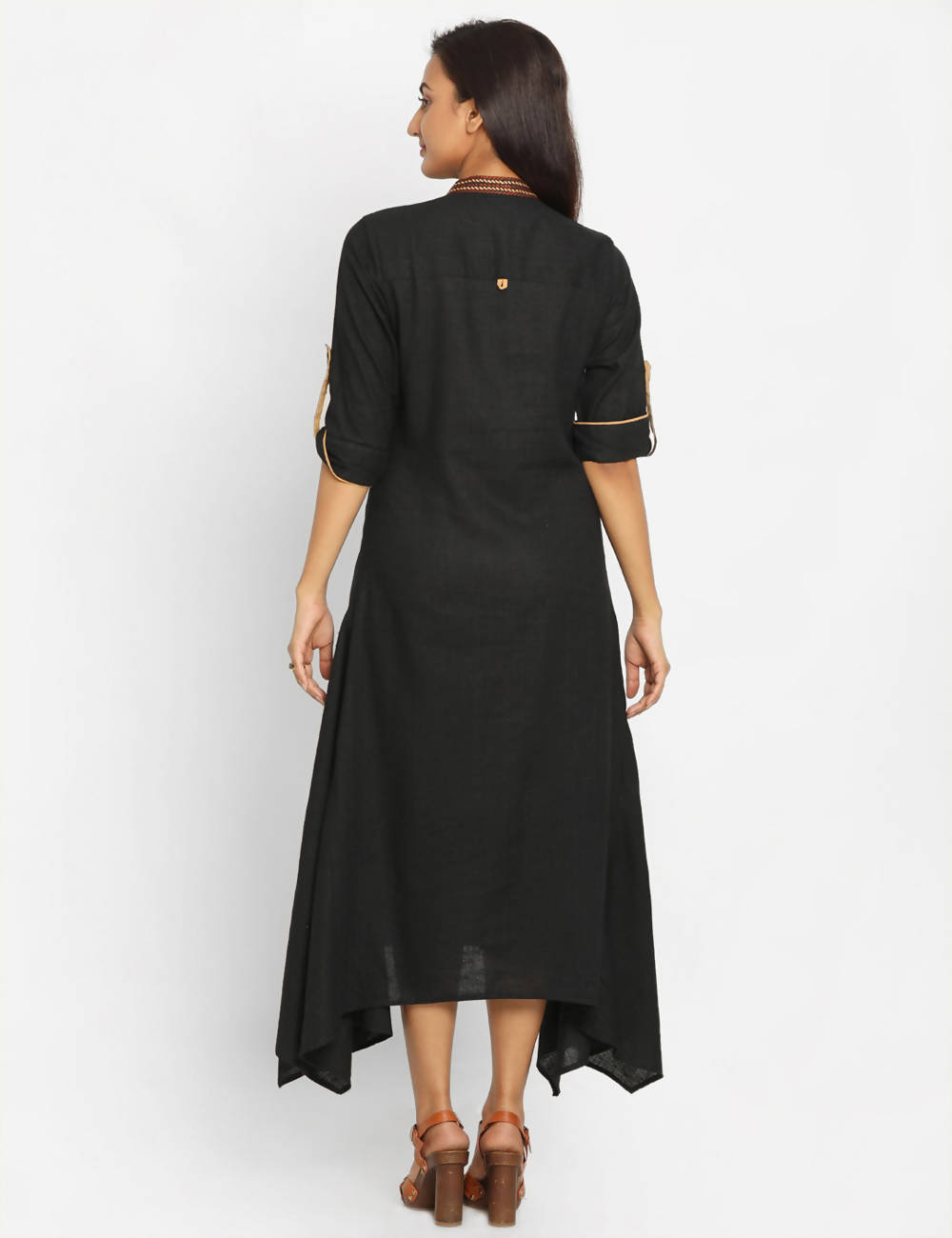 black Handloom Cotton Kurta Dress