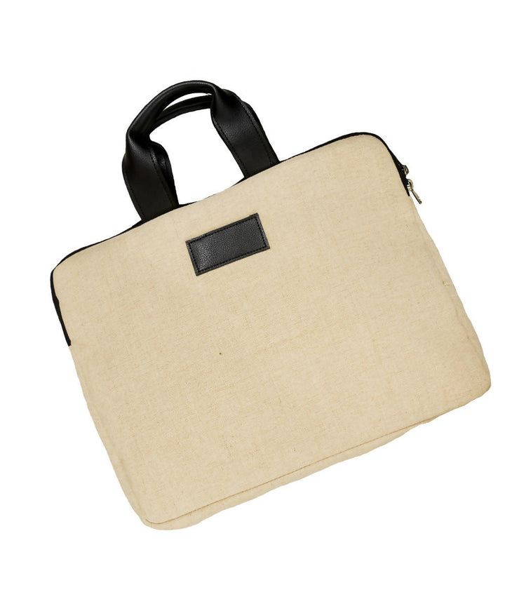 Beige handcrafted canvas laptop bag