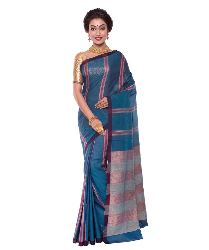 Blue Bengal Stripe Handloom Cotton Saree