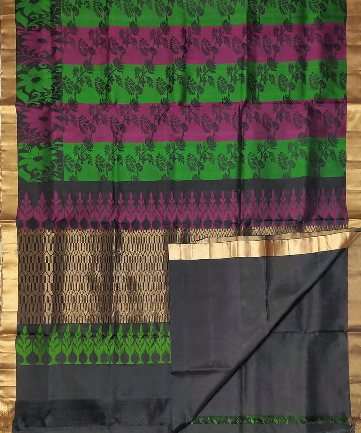 Black with floral motifs handloom soft silk saree