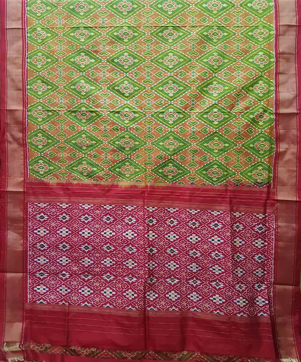 Dark green with red handwoven ikkat silk pochampally saree