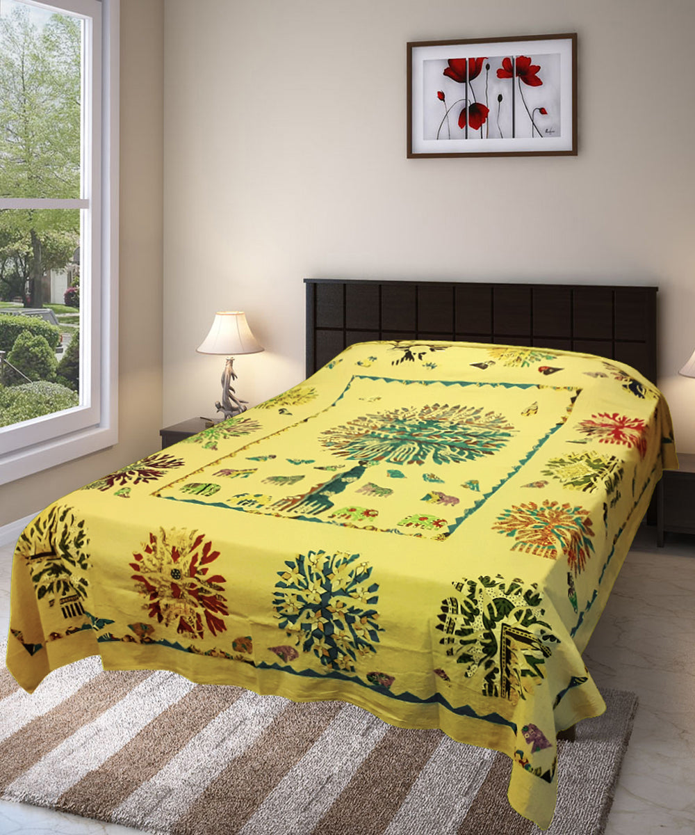 Off-white handmade applique tree of life cotton double bedcover