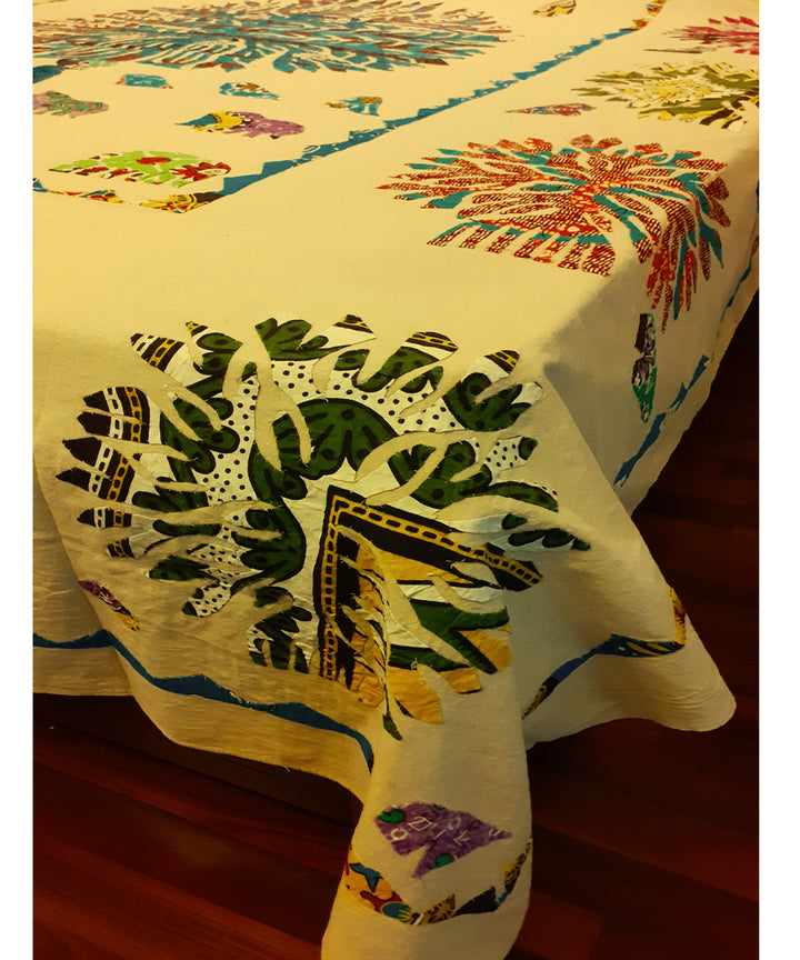 Off-white handmade applique tree of life cotton double bedcover