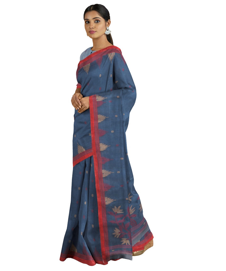 Tantuja navy blue handloom cotton jamdani saree