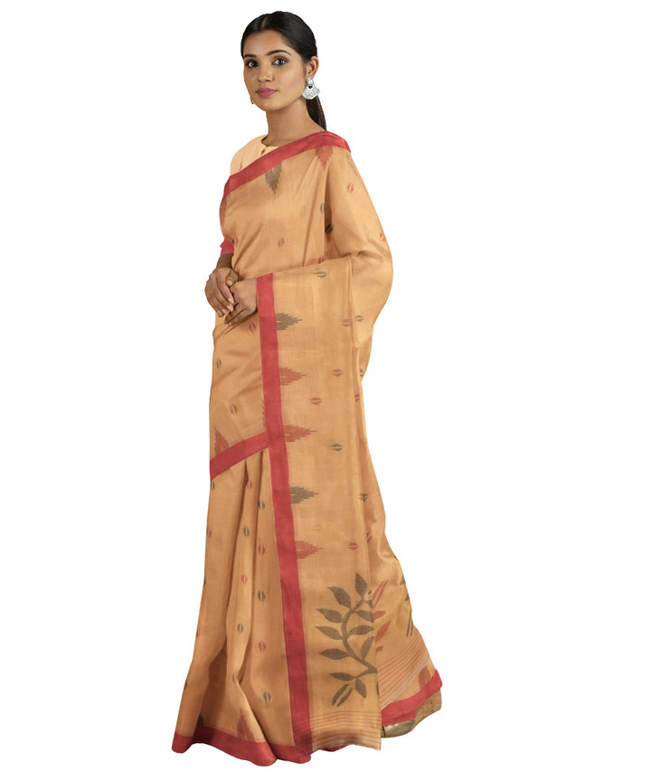 Tantuja brown handloom cotton jamdani saree