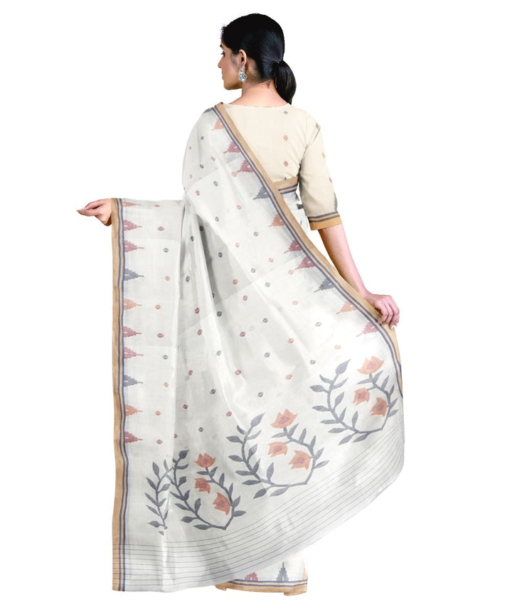 Tantuja white handloom cotton jamdani saree