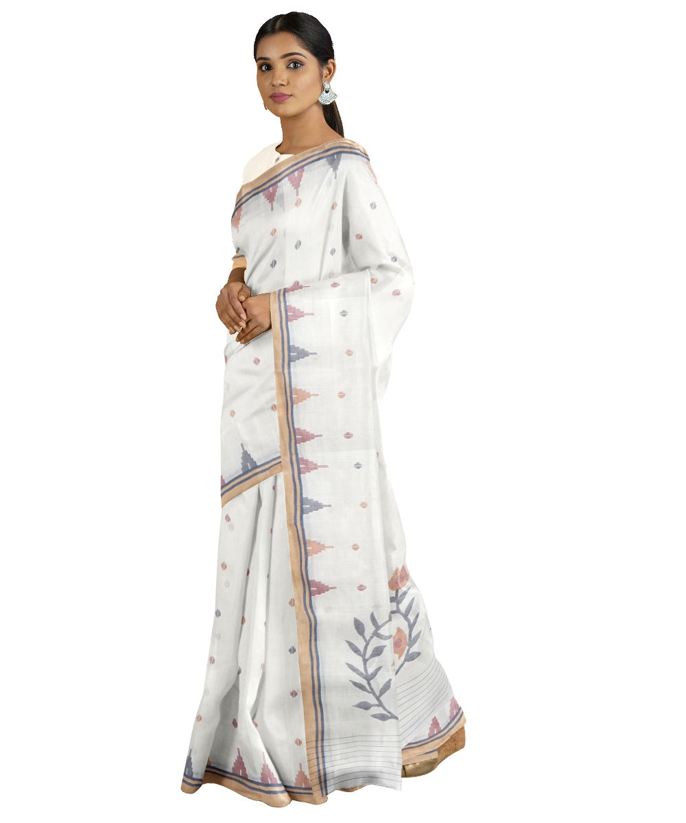 Tantuja white handloom cotton jamdani saree