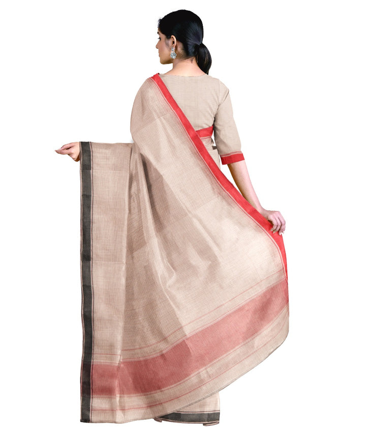 Tantuja beige bengal handloom cotton saree