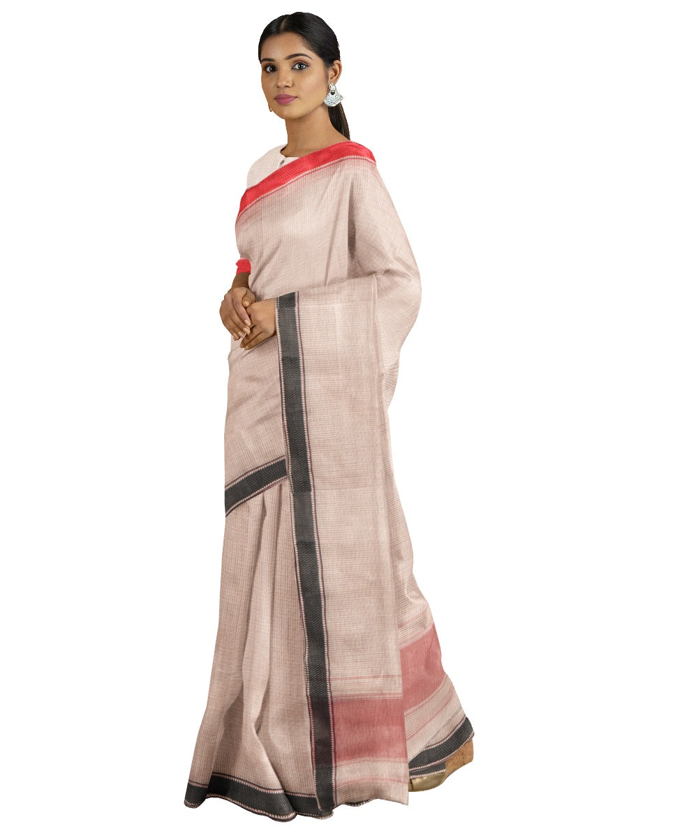 Tantuja beige bengal handloom cotton saree