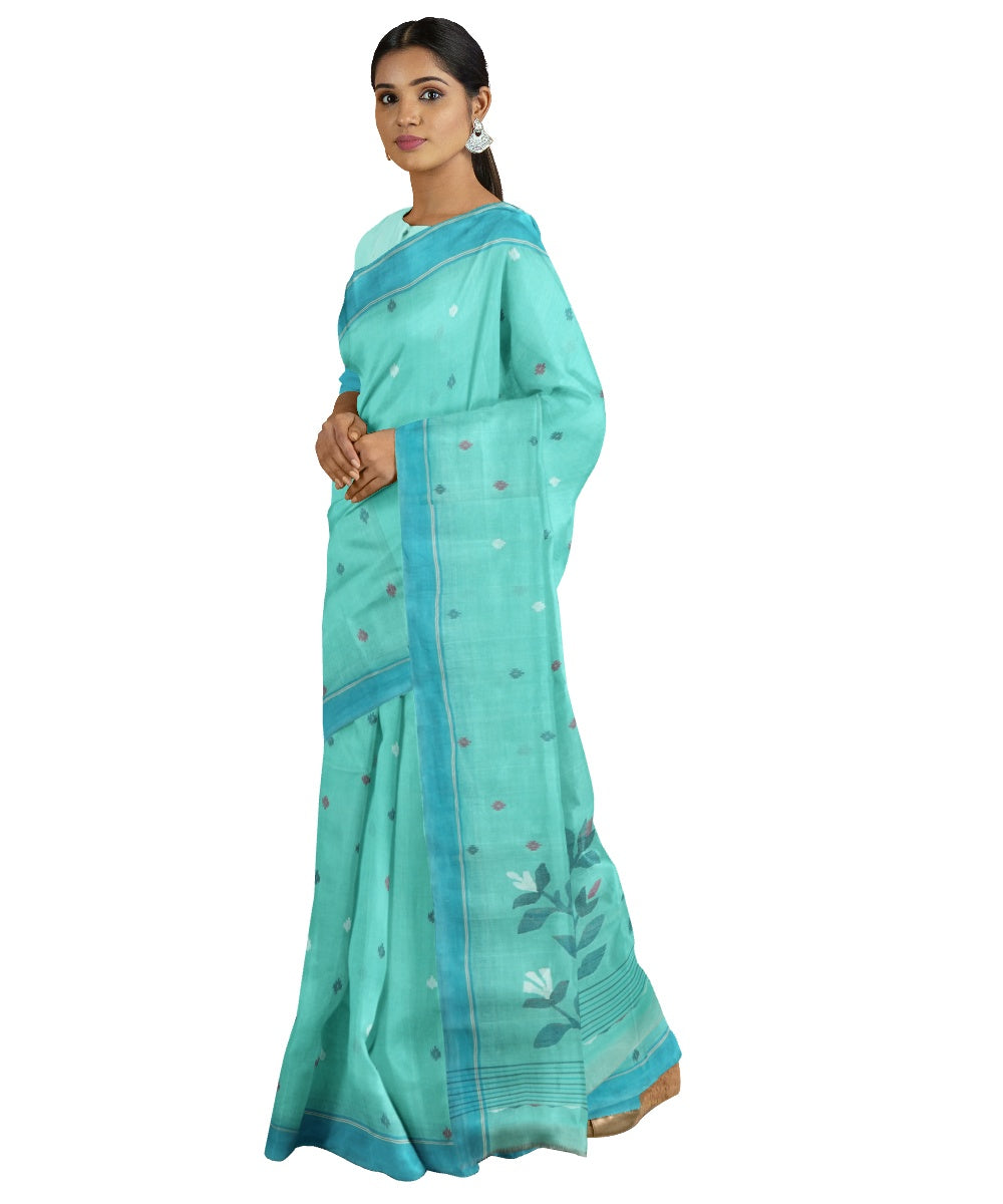 Tantuja sky blue handloom cotton jamdani saree