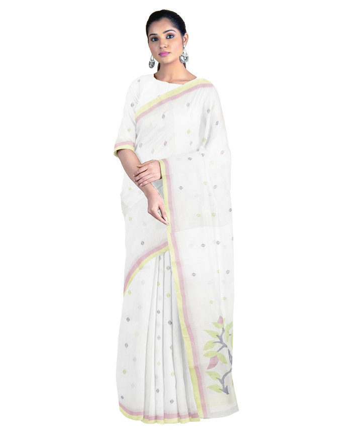 Tantuja off white handloom cotton jamdani saree