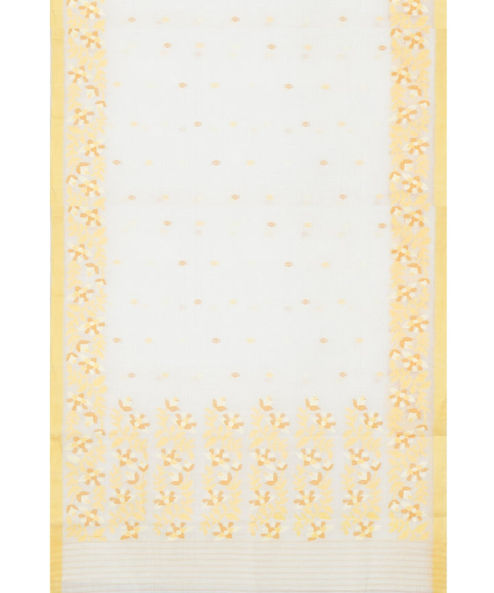 Tantuja white yellow handloom cotton jamdani saree