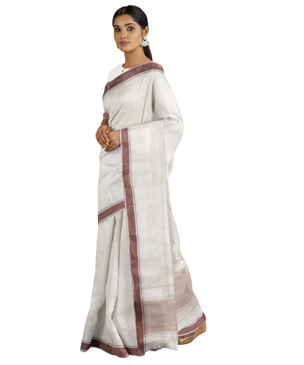 Tantuja beige brown handloom cotton saree