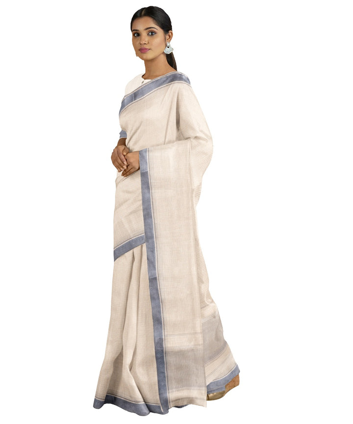 Tantuja beige blue handloom cotton saree