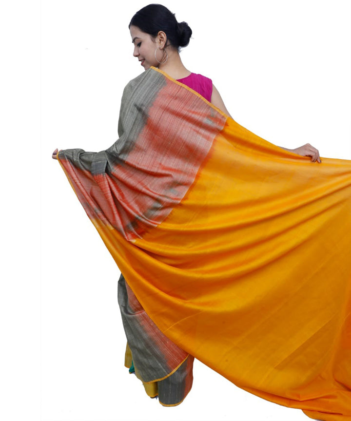 Multicolor handwoven natural dye tussar silk saree
