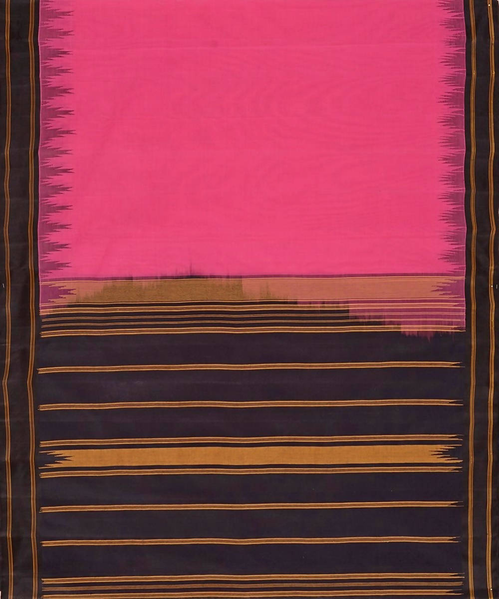 Pink kanchi cotton saree black silk korvai temple border