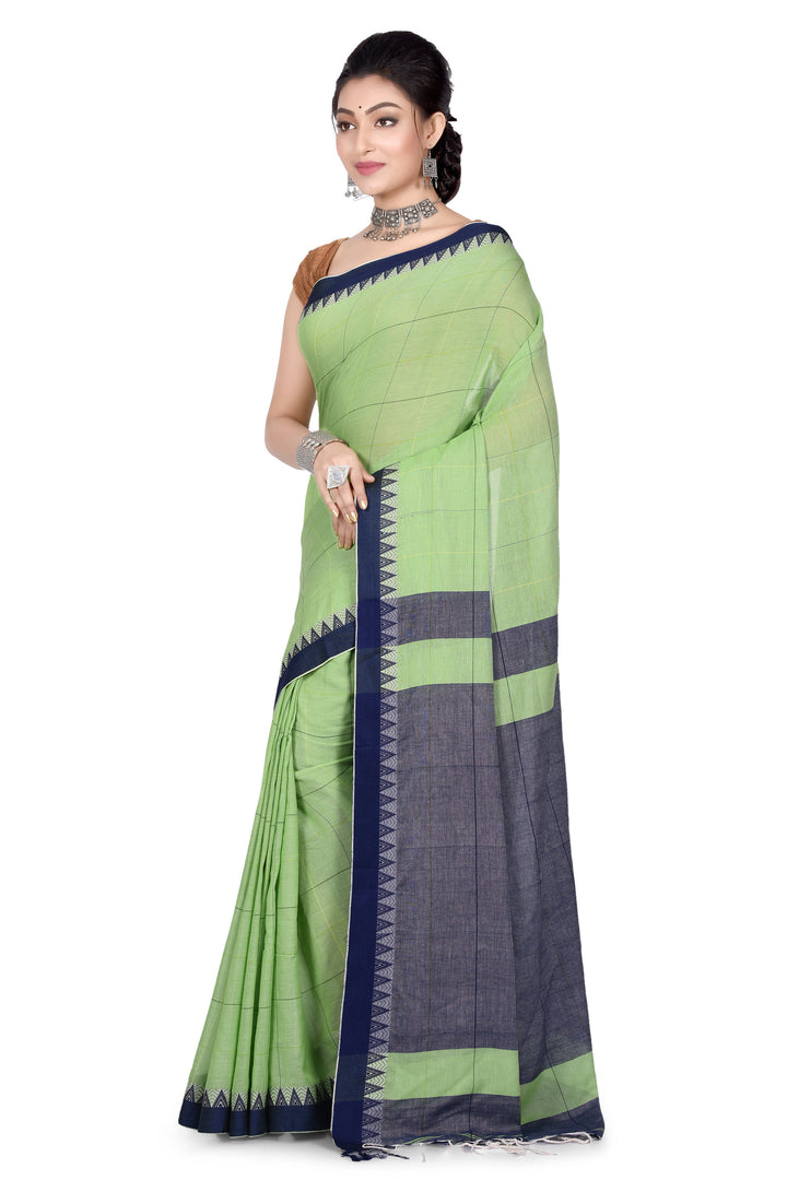 Handwoven Pastel Light Green Bengal Cotton Saree