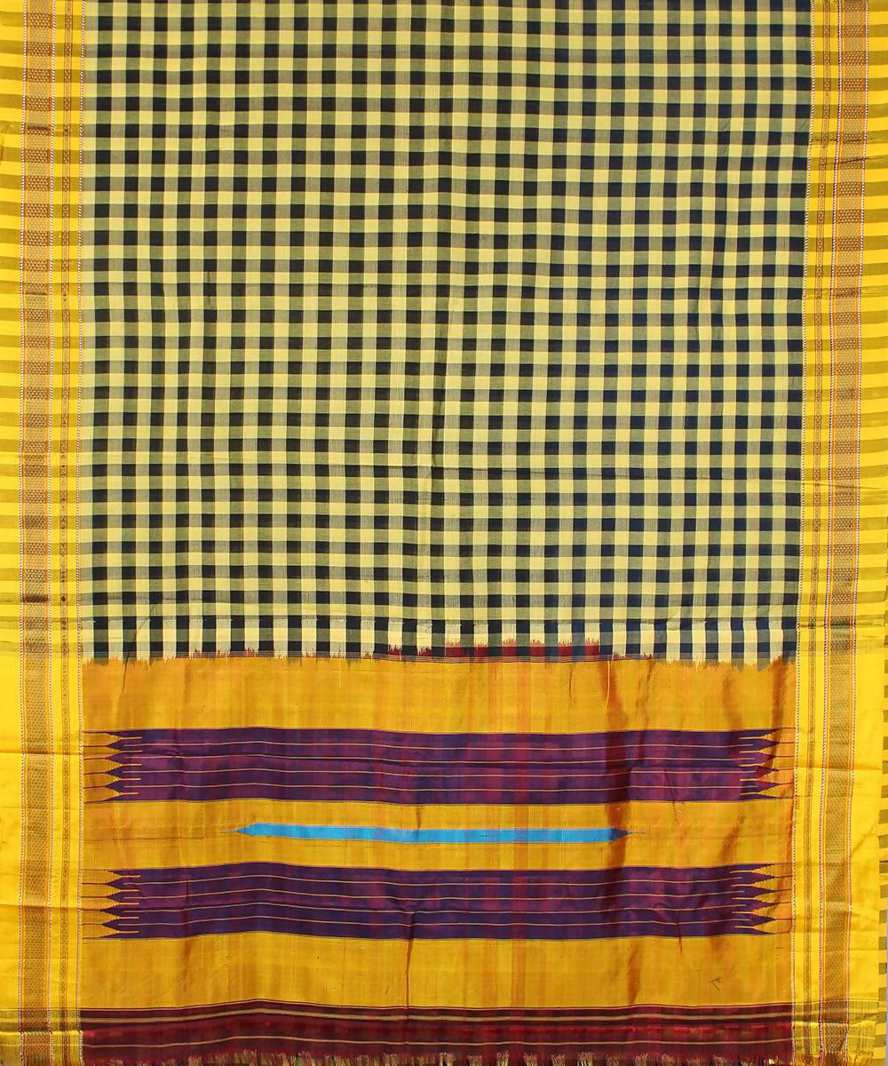 yellow black handwoven checks chikki paras border ilkal saree