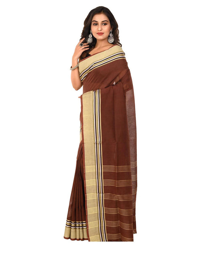 Shantipuri bengal handloom brown cotton saree