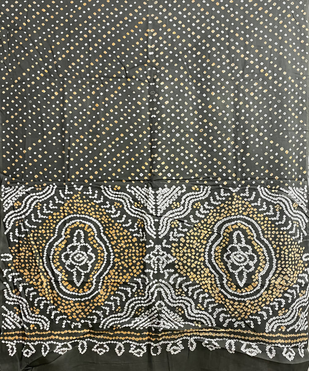 Grey hand printed bandhani cotton silk saree