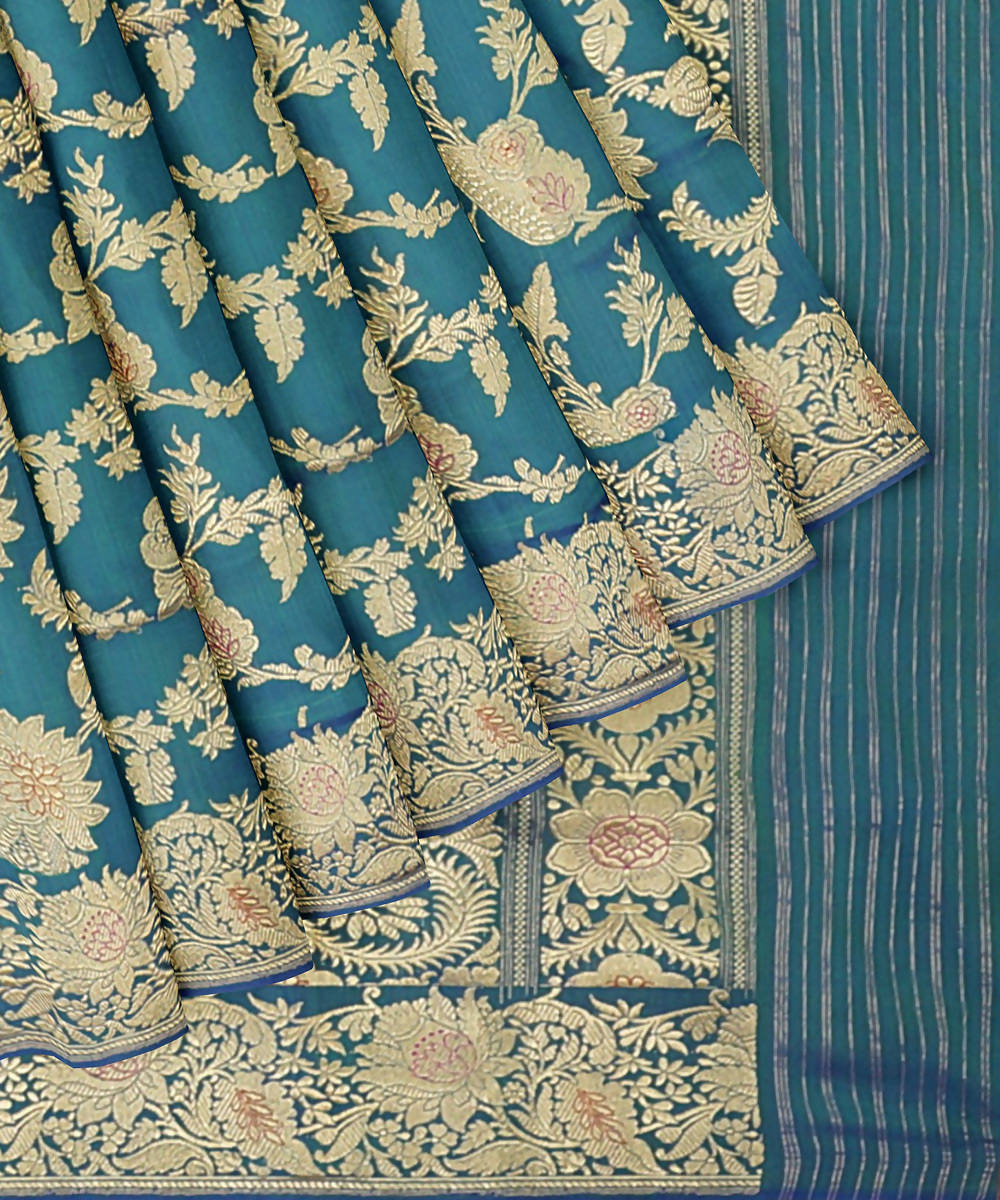 Sea blue handwoven silk banarasi saree