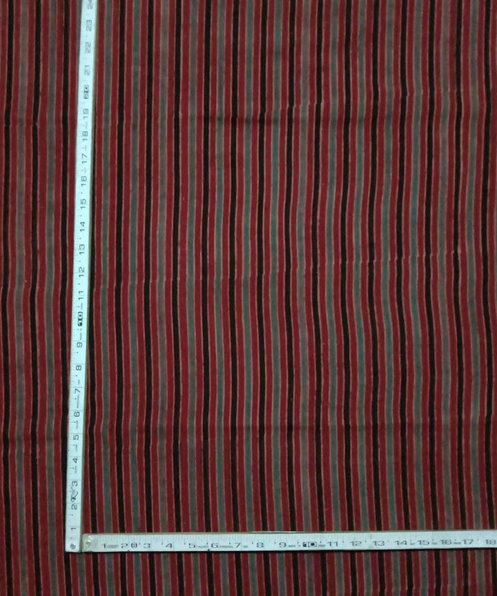 Maroon stripe natural dye ajrakh print handspun handloom cotton fabric (2.5m per qty)