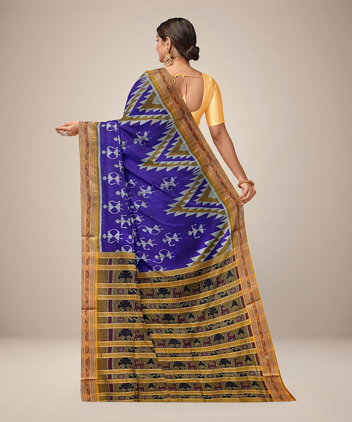Electric ultramarine tribal design cotton silk handwoven khandua saree
