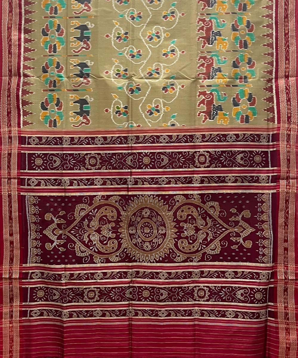 Camel brown nature motif cotton silk handwoven khandua saree