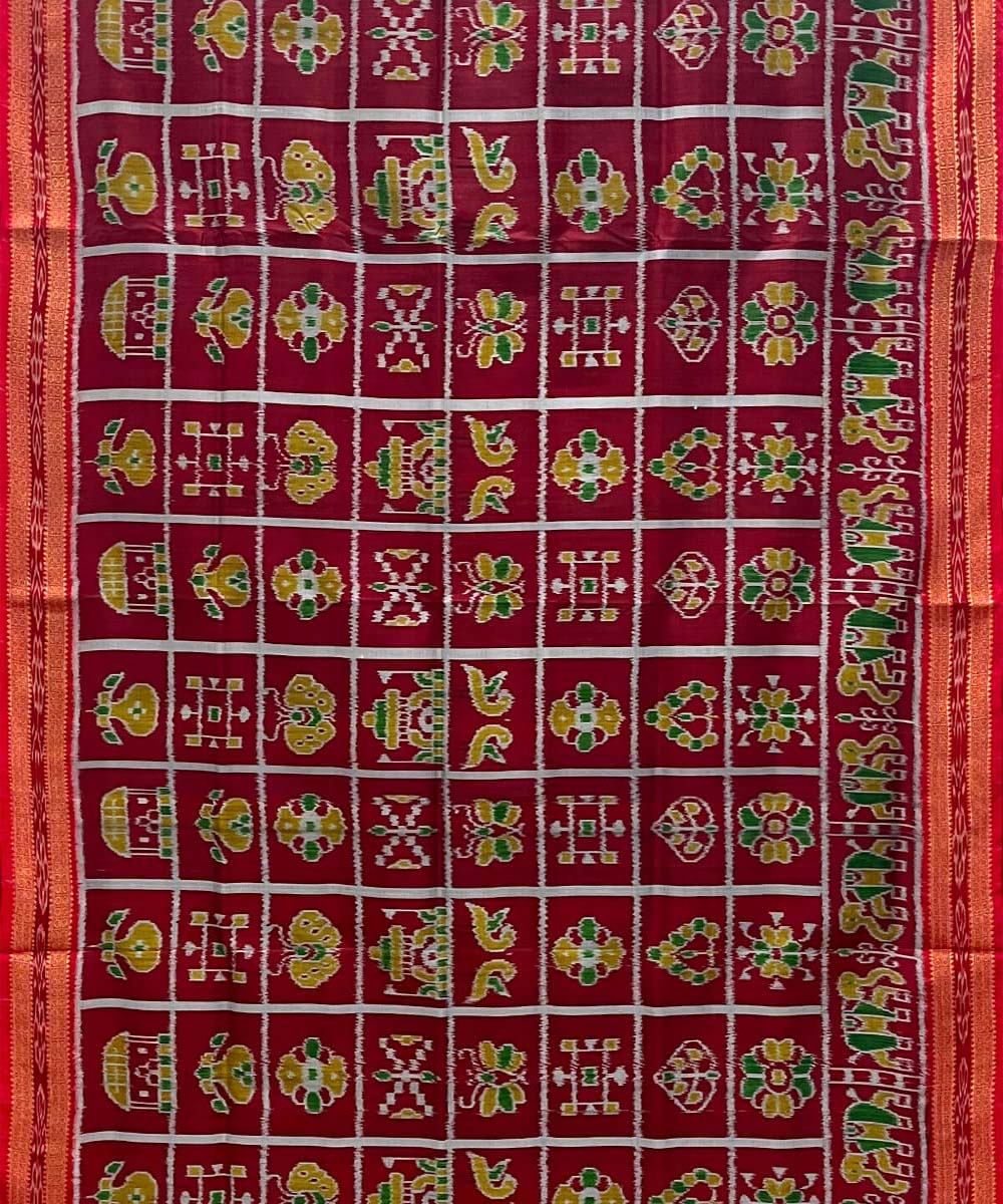 Carmine nabakothi design cotton silk handwoven khandua saree
