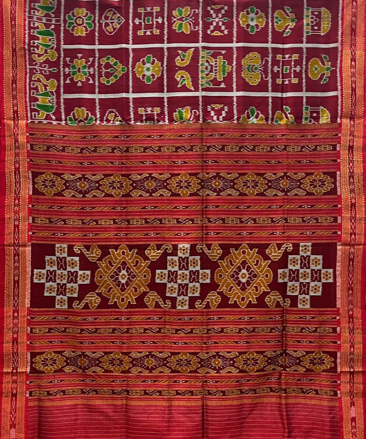 Carmine nabakothi design cotton silk handwoven khandua saree