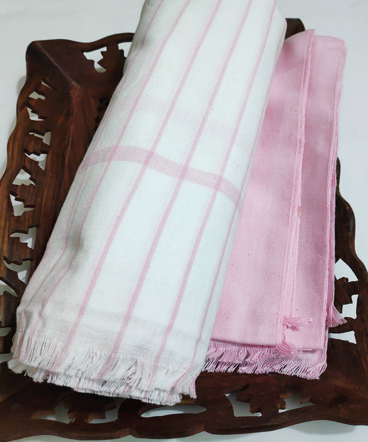 White and Light Pink Handwoven cotton towel