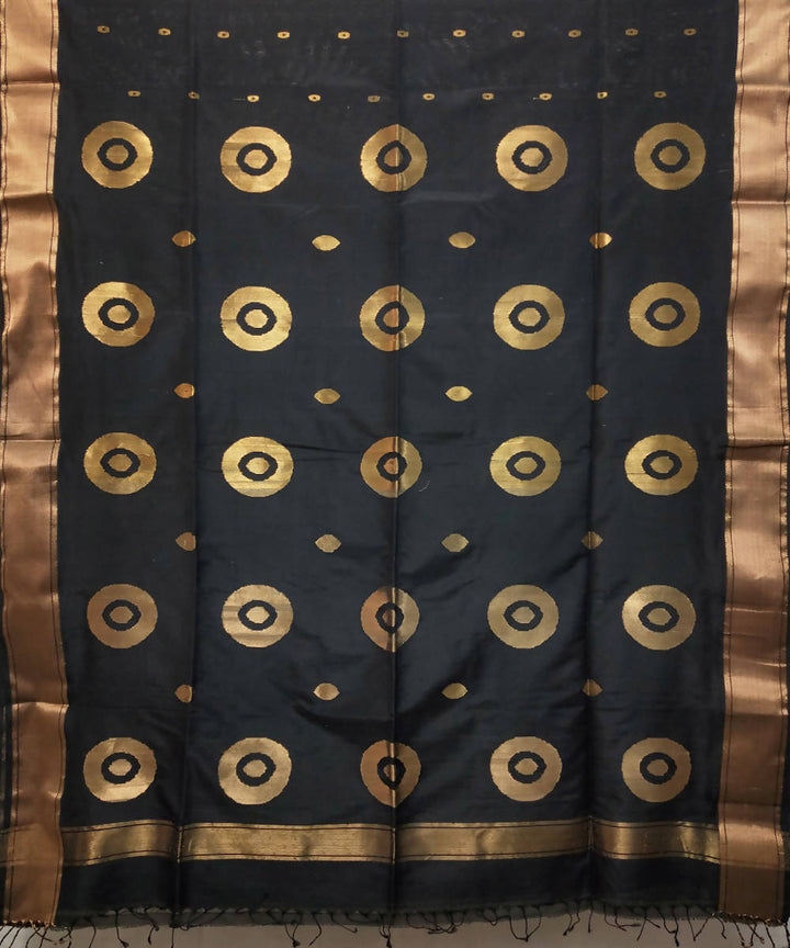 Black handloom cotton silk maheshwari saree